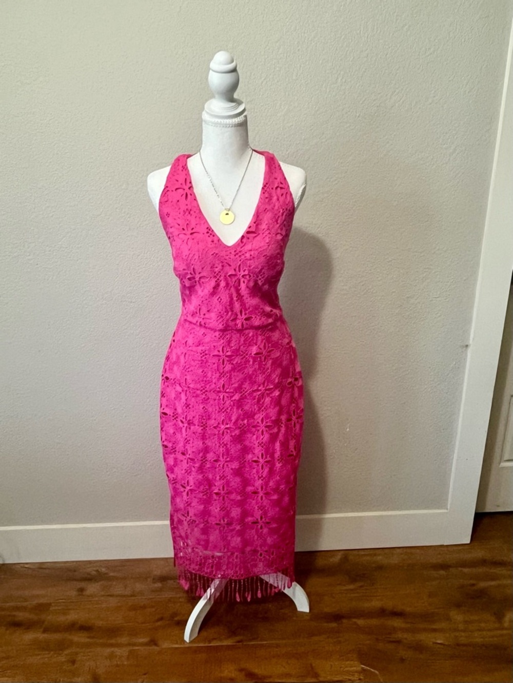 Sienna Hot Pink Eyelet Dress Tassel’s Hem A-line  dress